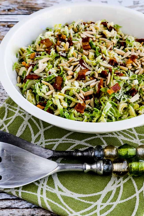 Brussels sprouts salad with bacon, almonds, and Parmesan