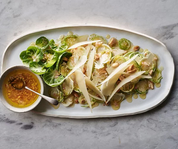 Brussels sprouts salad with Parmesan & Marcona almonds
