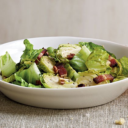 Brussels sprouts salad with warm bacon vinaigrette