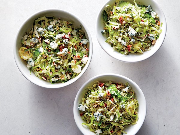 Brussels sprouts sauté with pecans and blue cheese