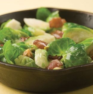 Brussels sprouts with bacon and pistachios