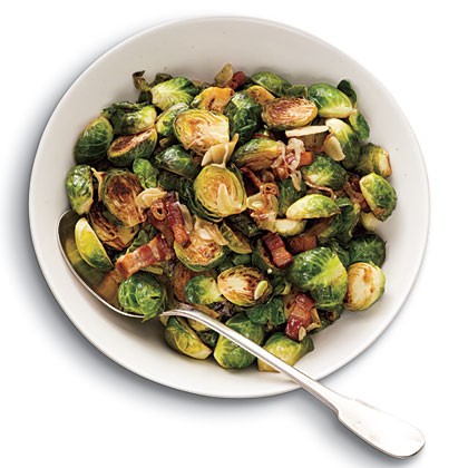 Brussels sprouts with bacon, garlic, and shallots