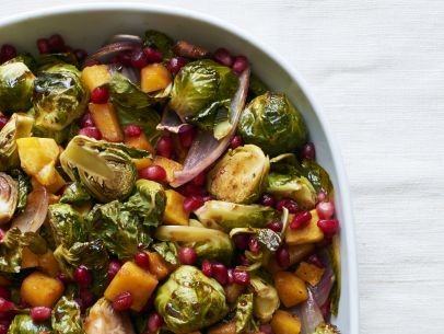 Brussels sprouts with butternut squash and pomegranate seeds