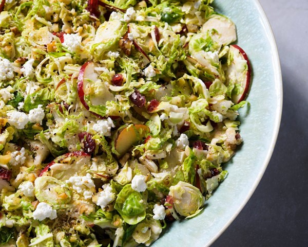 Brussels sprouts with cranberries, pears and goat cheese