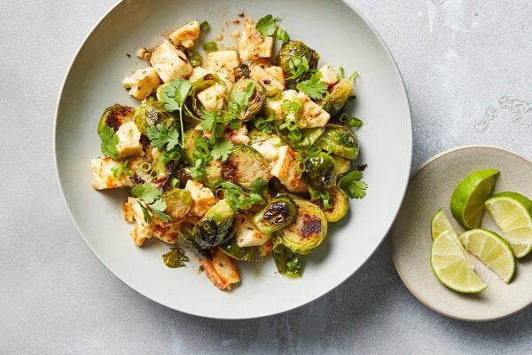 Brussels sprouts with paneer and lime dressing