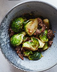 Brussels sprouts with sausage and cumin