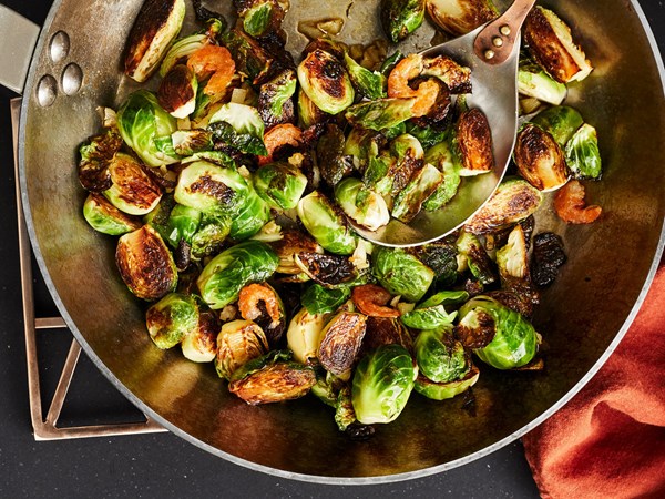 Brussels sprouts with shrimp sauce
