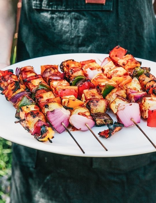 Bryant Terry's grilled vegetable and tofu kebabs