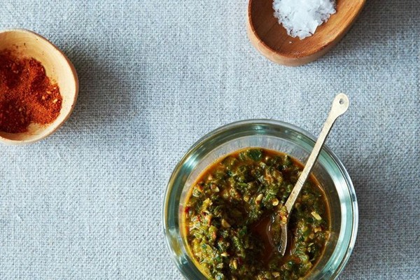 Bryant Terry's mustard green harissa
