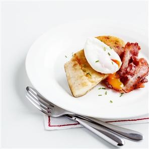 Bubble and squeak cakes with smoked haddock and poached eggs