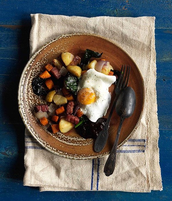 Bubble and squeak with poached egg