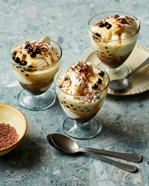 Bubble tea ice-cream sundaes
