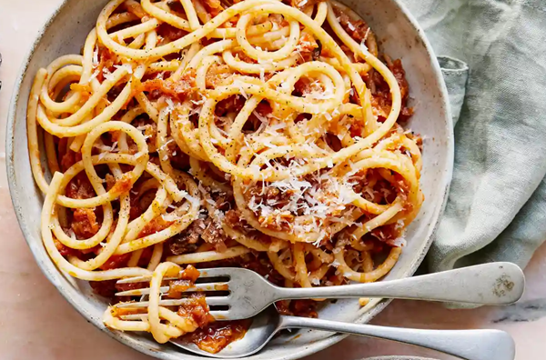 Bucatini with Autumn vegetable Bolognese