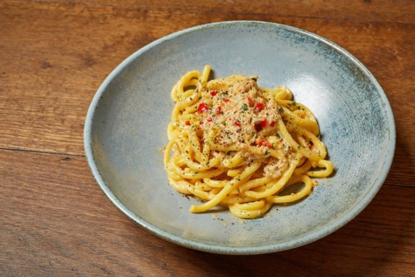 Bucatini with Cornish crab, chilli and lemon butter