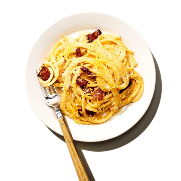 Bucatini with lemony carbonara