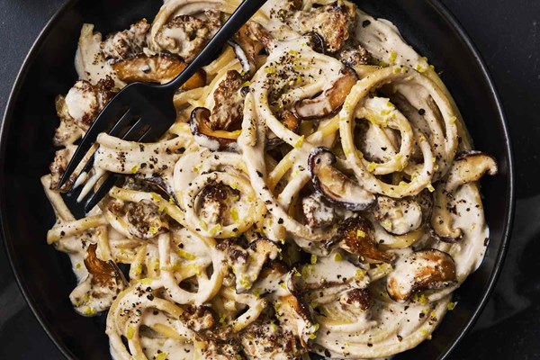 Bucatini with shiitake cream sauce