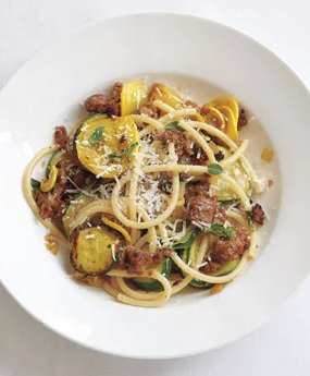 Bucatini with turkey sausage and zucchini