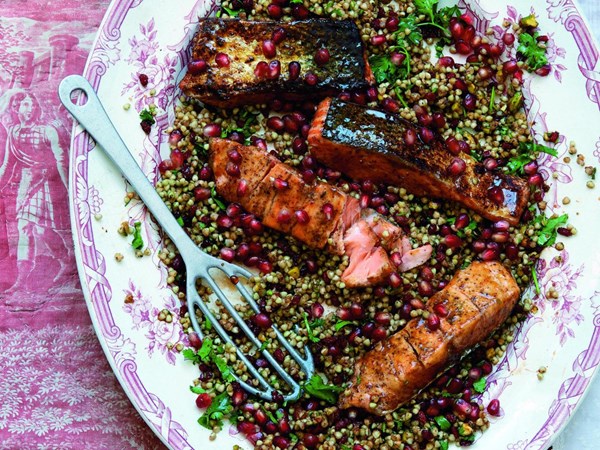 Buckwheat and barberry salad with spiced pomegranate dressing
