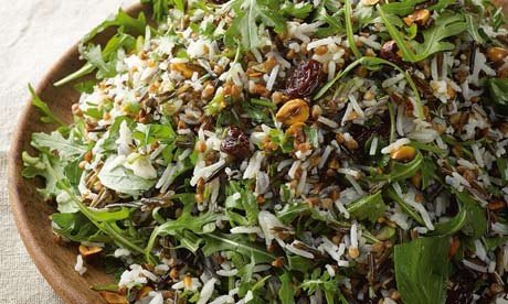 Buckwheat and rice salad with dried cherries and hazelnuts