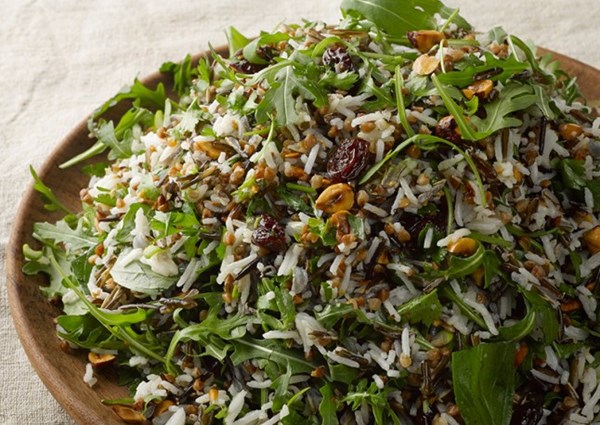 Buckwheat and rice salad with dried cherries and hazelnuts