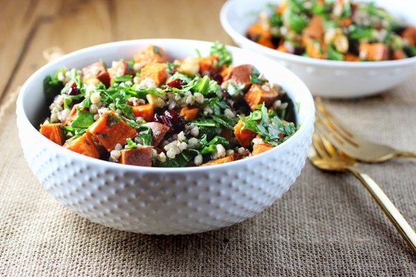 Buckwheat autumn salad with sweet potato & cranberries