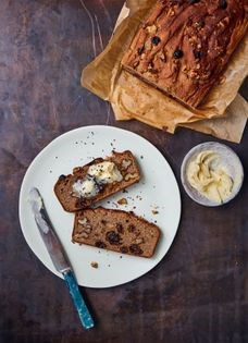 Buckwheat banana bread with salty butter