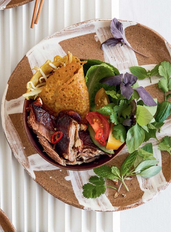 Buckwheat banh xeo with crispy lamb & cashews