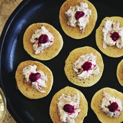 Buckwheat blinis with smoked eel and beetroot relish