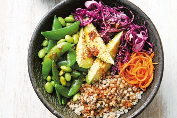 Buckwheat Buddha bowl with ginger tamari dressing