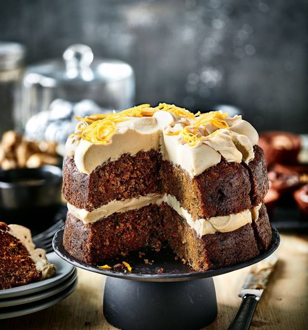 Buckwheat carrot cake with brown sugar cream cheese icing
