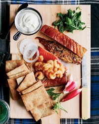 Buckwheat crackers with smoked fish