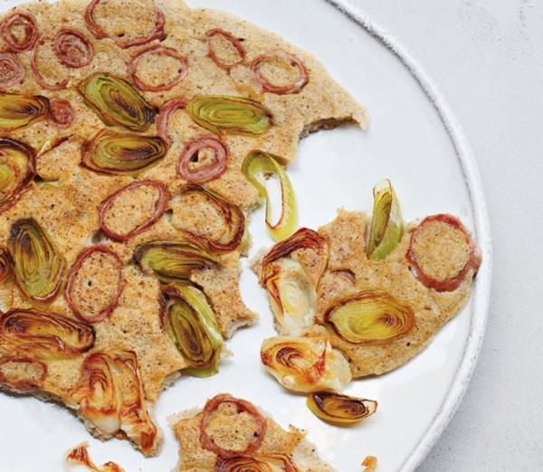 Buckwheat crêpes with andouille and leeks
