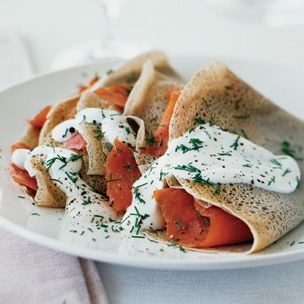 Buckwheat crepes with smoked salmon and crème fraîche 