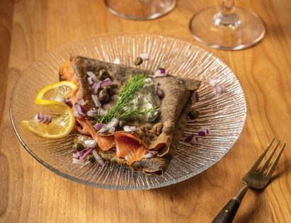Buckwheat crepes with smoked salmon