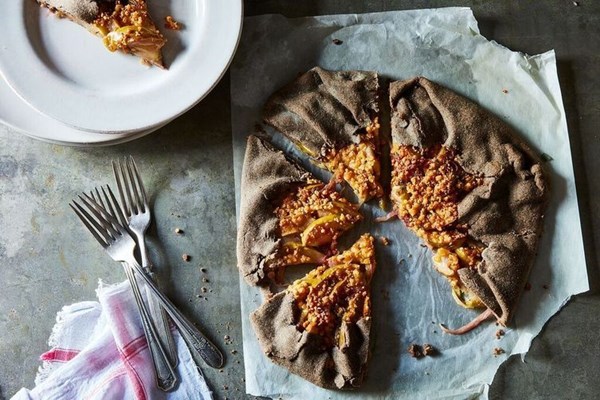 Buckwheat galette with apples, cheddar, and sage 