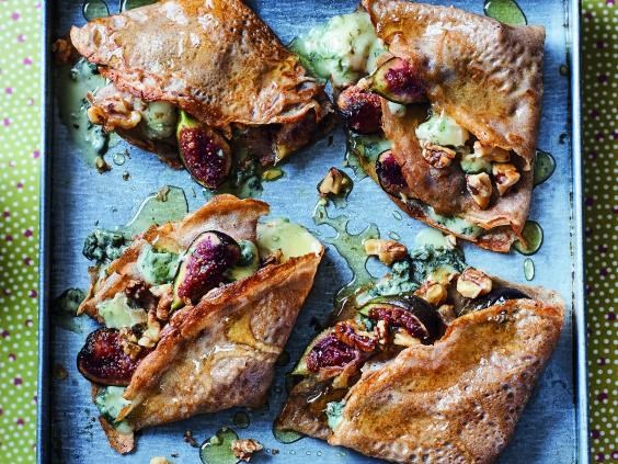 Buckwheat galettes, figs, Gorgonzola & honey