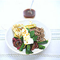 Buckwheat pasta, fennel and roasted vegetable salad