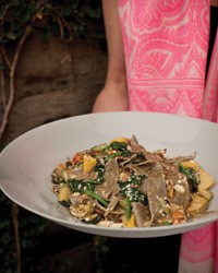 Buckwheat pasta with summer squash, tomatoes and ricotta