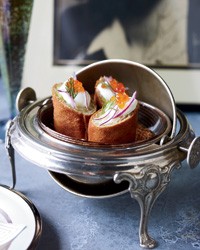 Buckwheat-potato knishes with caviar
