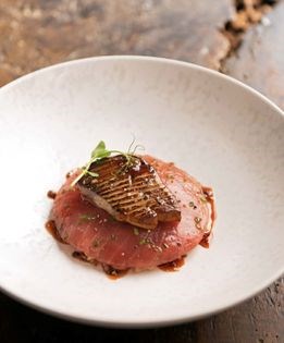 Buckwheat spaetzle with tuna paillard and seared foie gras