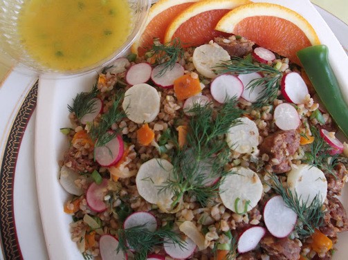 Buckwheat tabbouleh with roasted young turnips and crunchy radishes