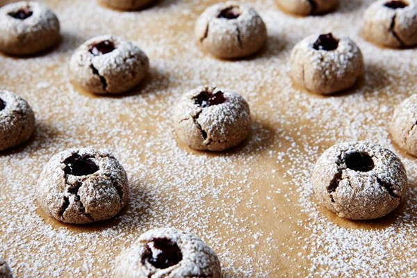 Buckwheat thumbprint cookies with cherry preserves