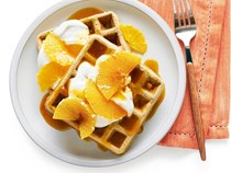 Buckwheat waffles with orange maple syrup