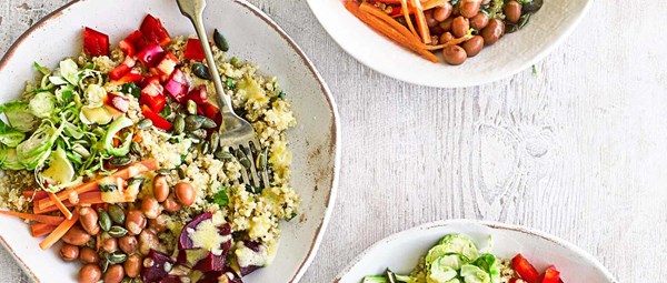 Buddha bowls with shredded sprouts and beets