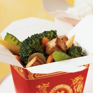 Buddha's delight with tofu, broccoli, and water chestnuts