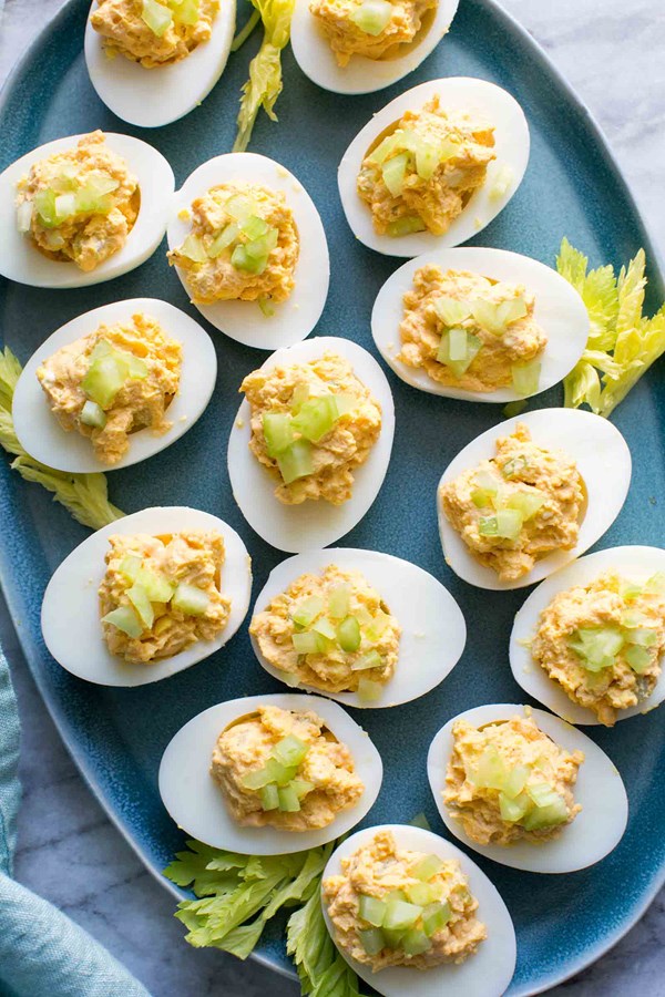 Buffalo blue cheese deviled eggs