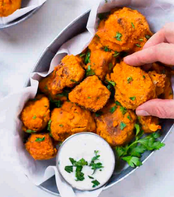 Buffalo cauliflower "wings" with zesty ranch dipping sauce