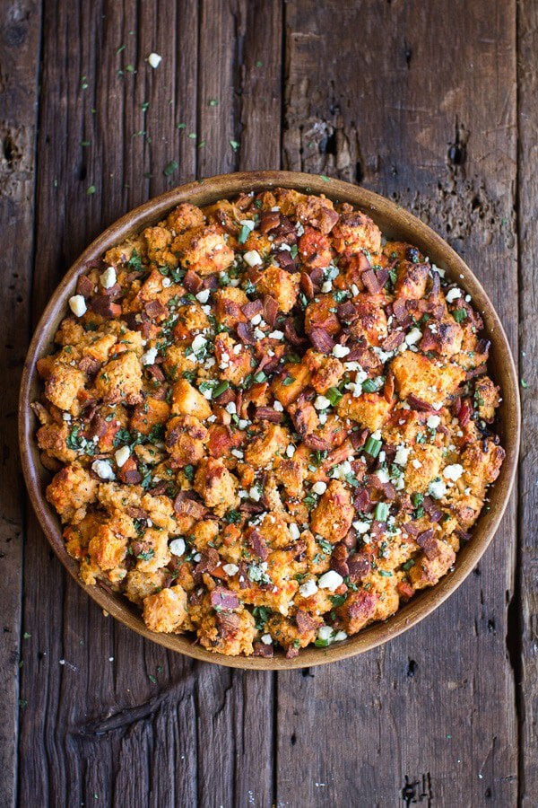 Buffalo cheddar beer bread and bacon stuffing