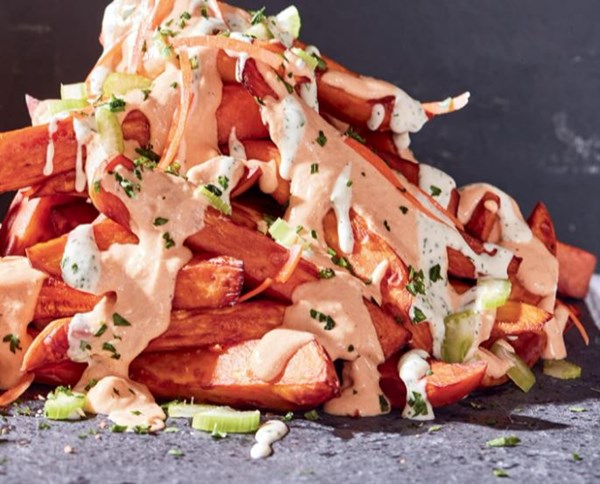 Buffalo cheezy sweet potato fries
