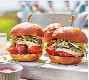 Buffalo chicken burgers & ranch slaw